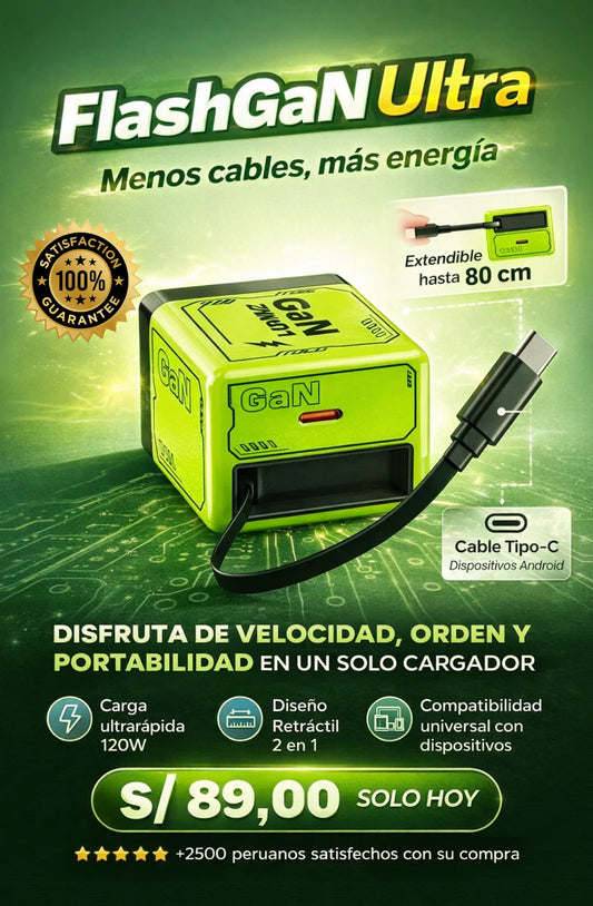 Cargador Retráctil GaN 2 en 1 de 120 W